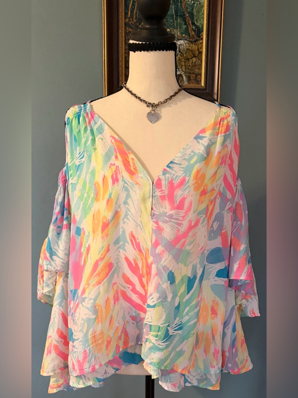 Lilly Pulitzer Bellamie Cold Shoulder Top XL HTF Multi Sparkling Sands Blouse